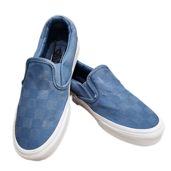 Vans Classic Slip On Tonal Check Coronet Blue Canvas  Mens 6.5 Womens 8 NWOT - Picture 1 of 7